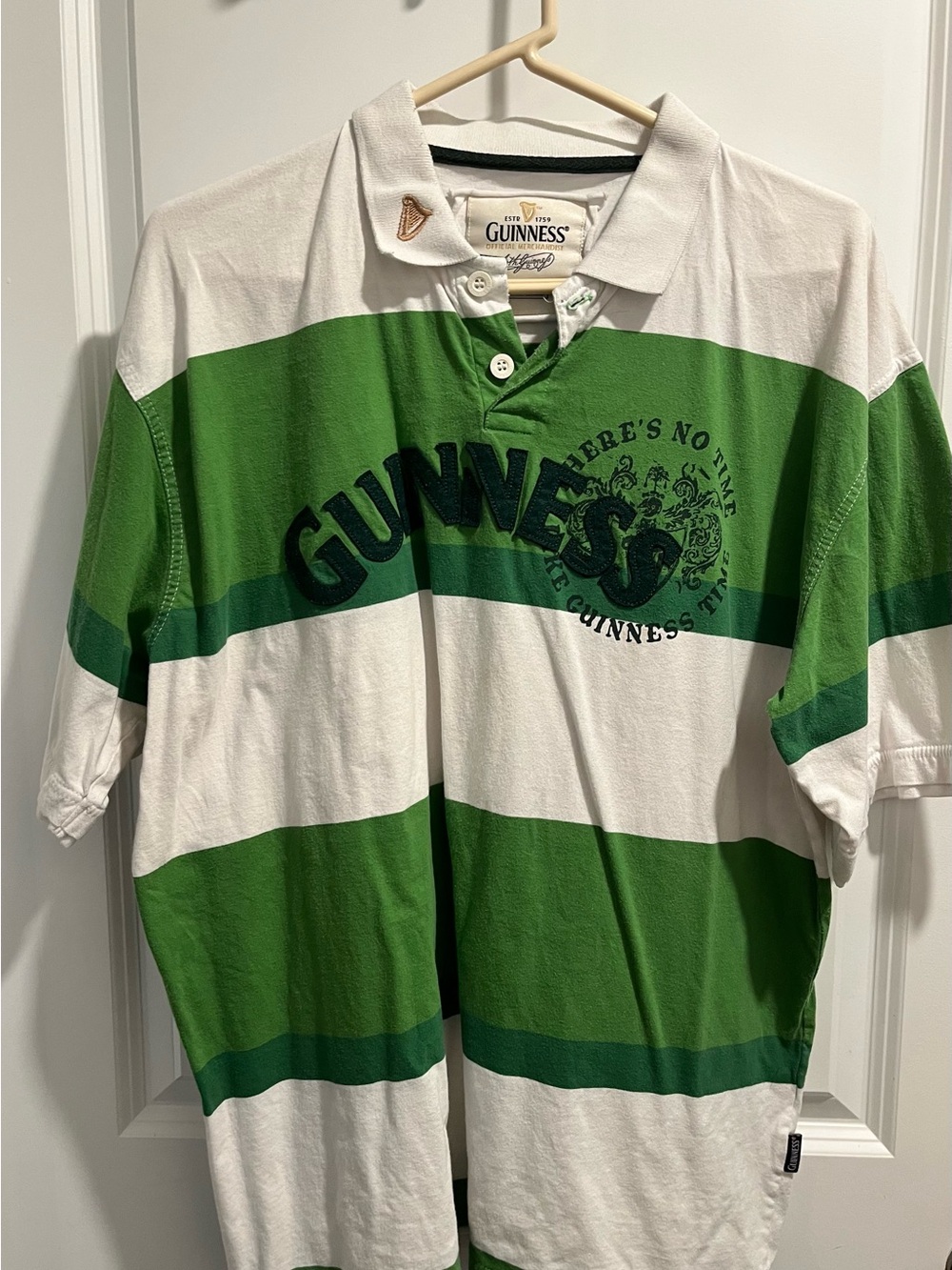 Guinness White and Green Striped Polo Shirt